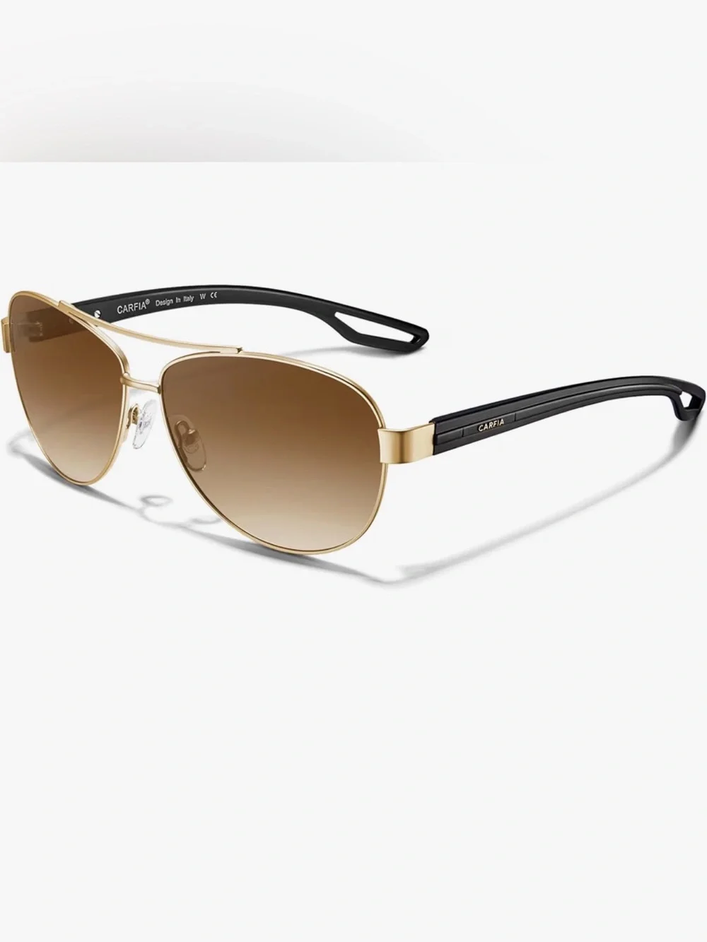 CARFIA Gold Aviator Sunglasses Brown Lenses Black Arms